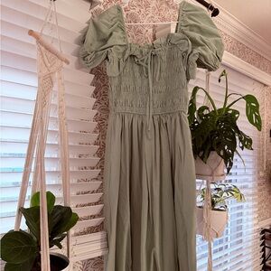 Ivy City Co Sage Green Smocked Midi Dress